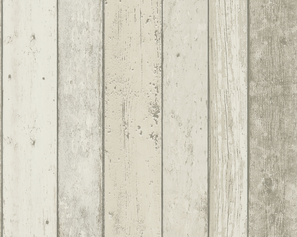 Distressed White Wood Panel Effect Wallpaper