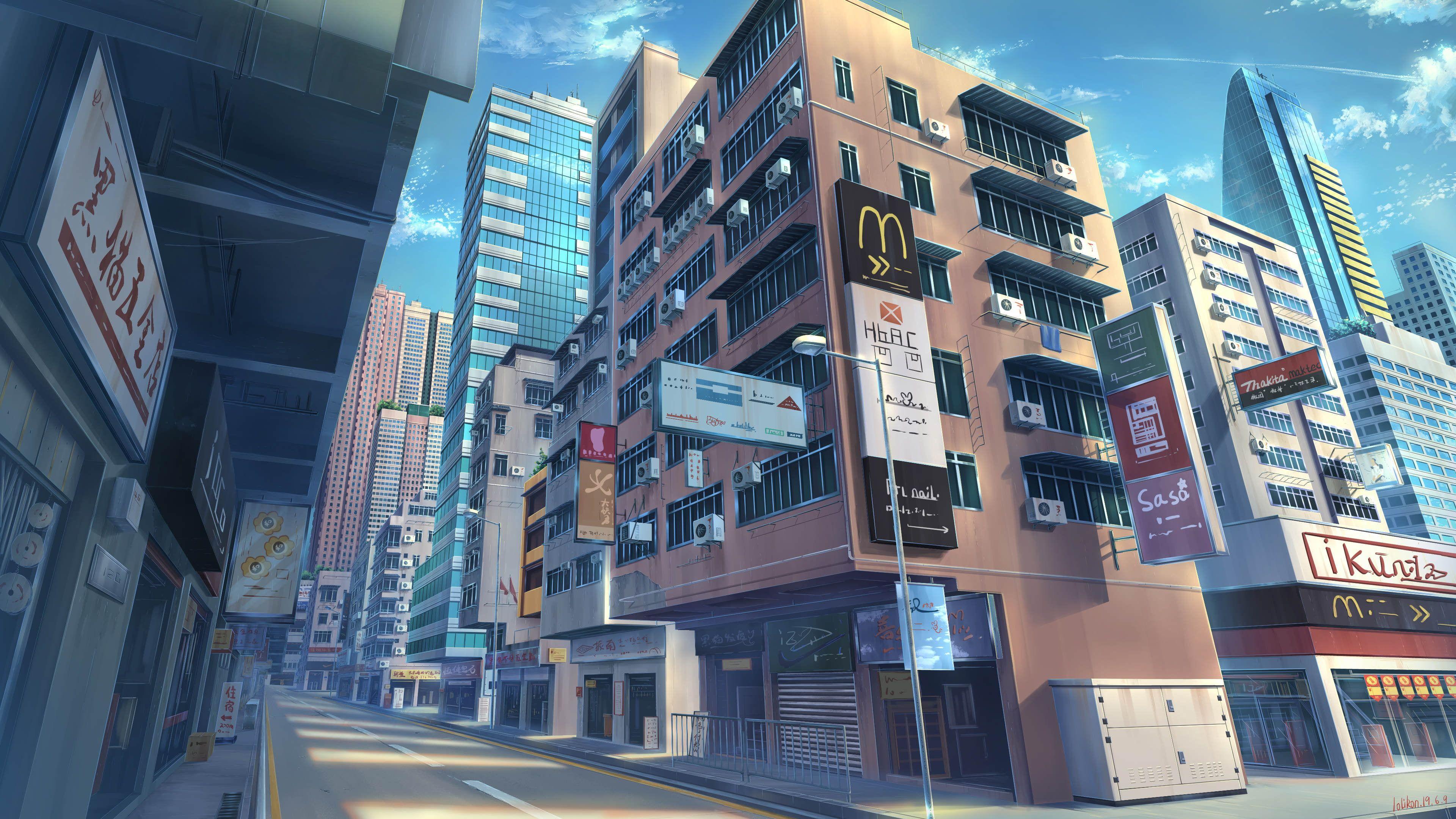 Anime Original Building City Street 4k