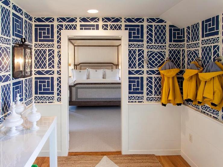 Laundry Rooms Navy Squiggle Wallpaper Design Decor Photos