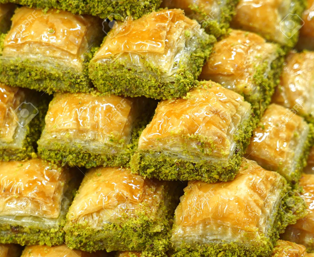Traditional Delicious Turkish Baklava With Pistachio Nuts Stock