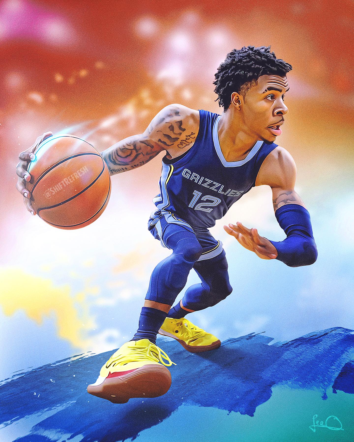 Ja Morant NBA Caricature Art Wallpaper by skythlee on