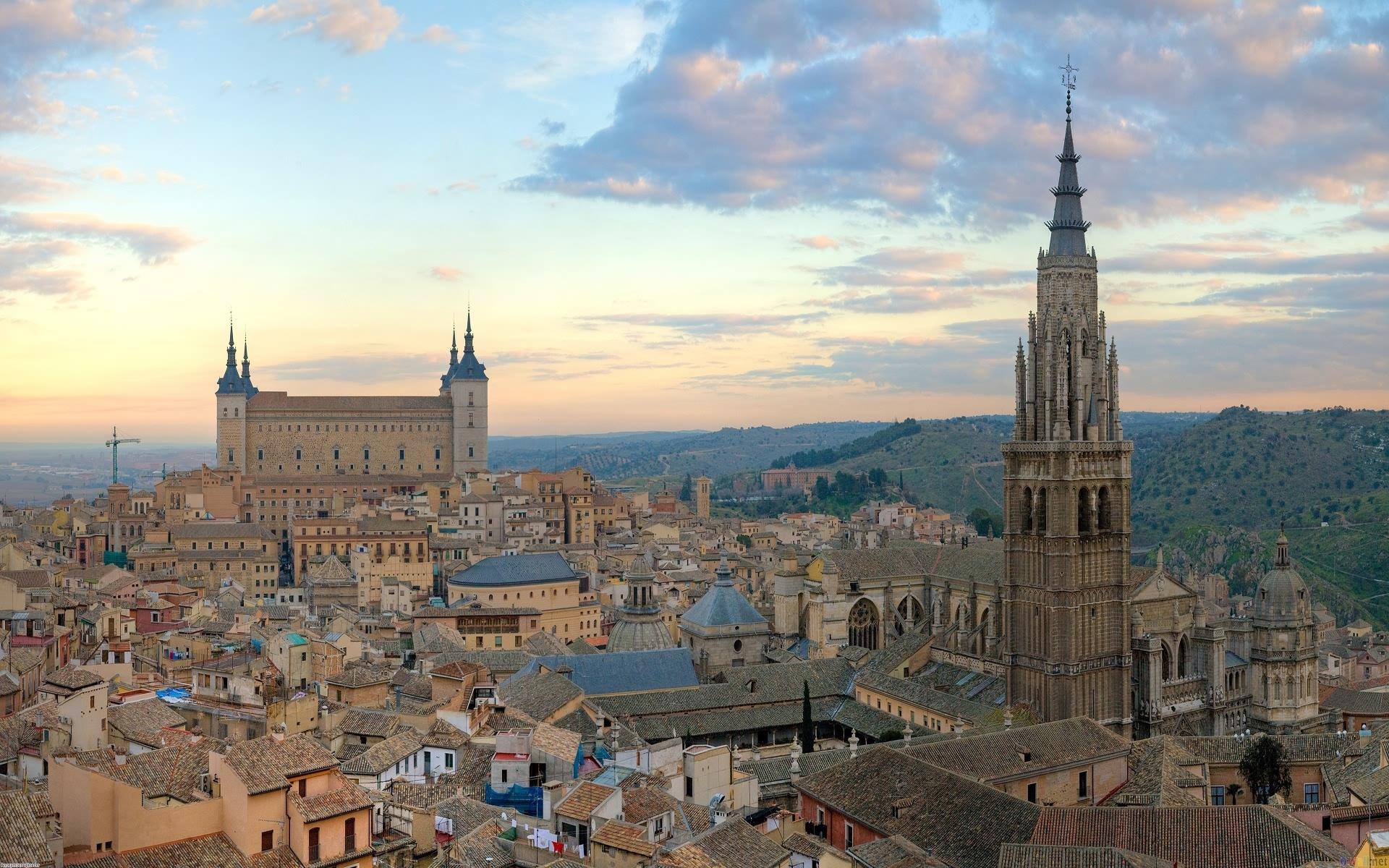 Toledo Spain At Dusk Desktop Wallpaper Background