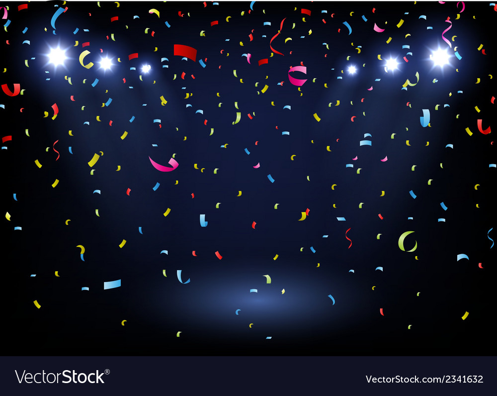 Colorful Confetti On Black Background With Spotlig