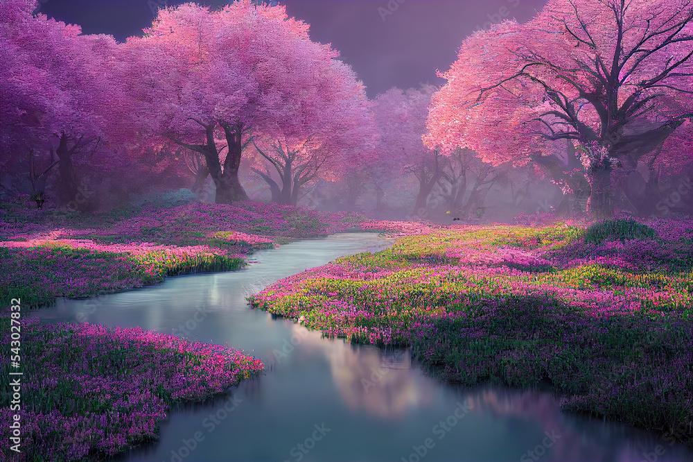 Sakura Cherry Tree Blossom In Spring Beautiful Nature Background