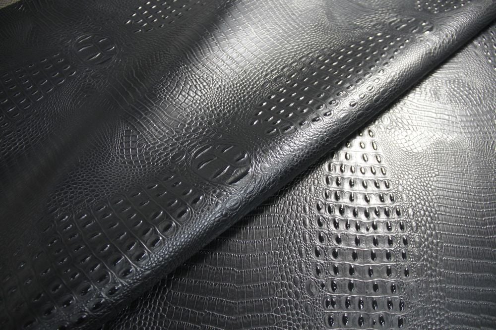 Faux Leather Fabric Embossed Alligator Crocodile Black Upholstery 1000x666