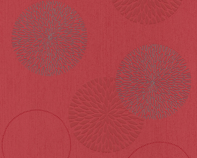 Floral Burst Wallpaper Red Sample Contemporary By
