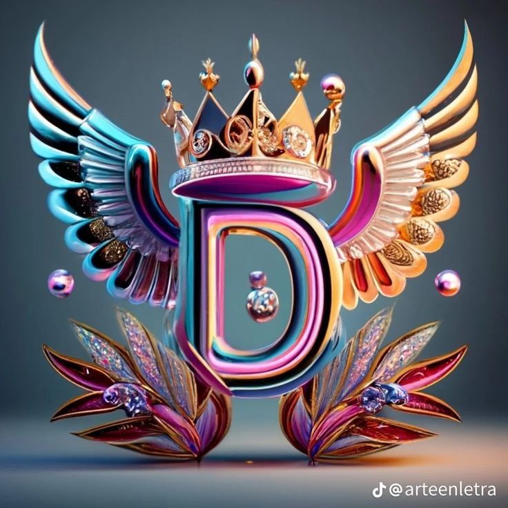 D Letter Wallpaper With Colorful Metal Wings And Jewels