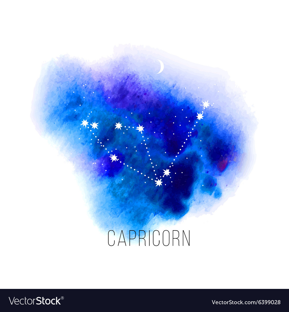 Astrology Sign Capricorn On Watercolor Background Vector Image