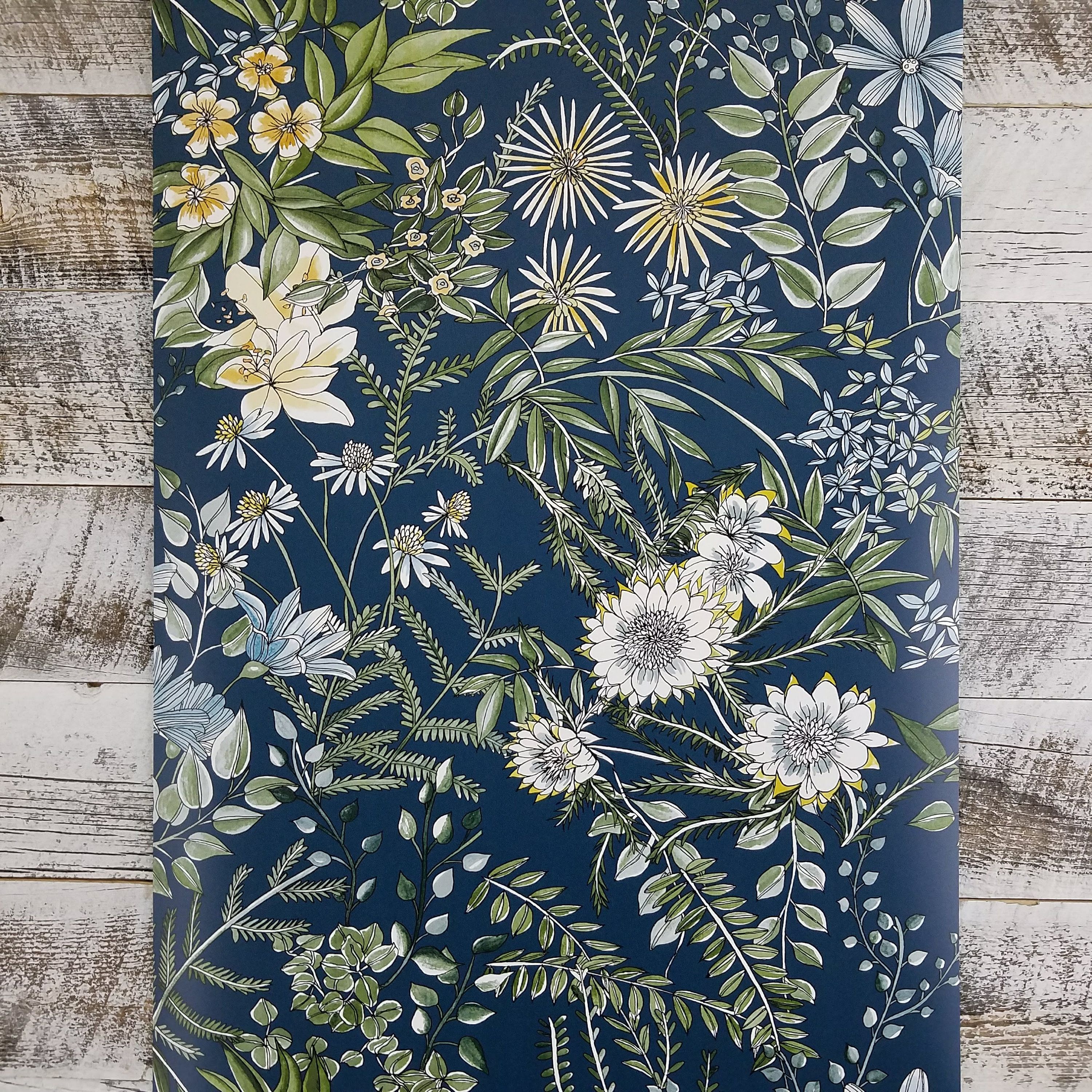 Brewster A Street Prints Full Bloom Navy Blue Floral Wallpaper