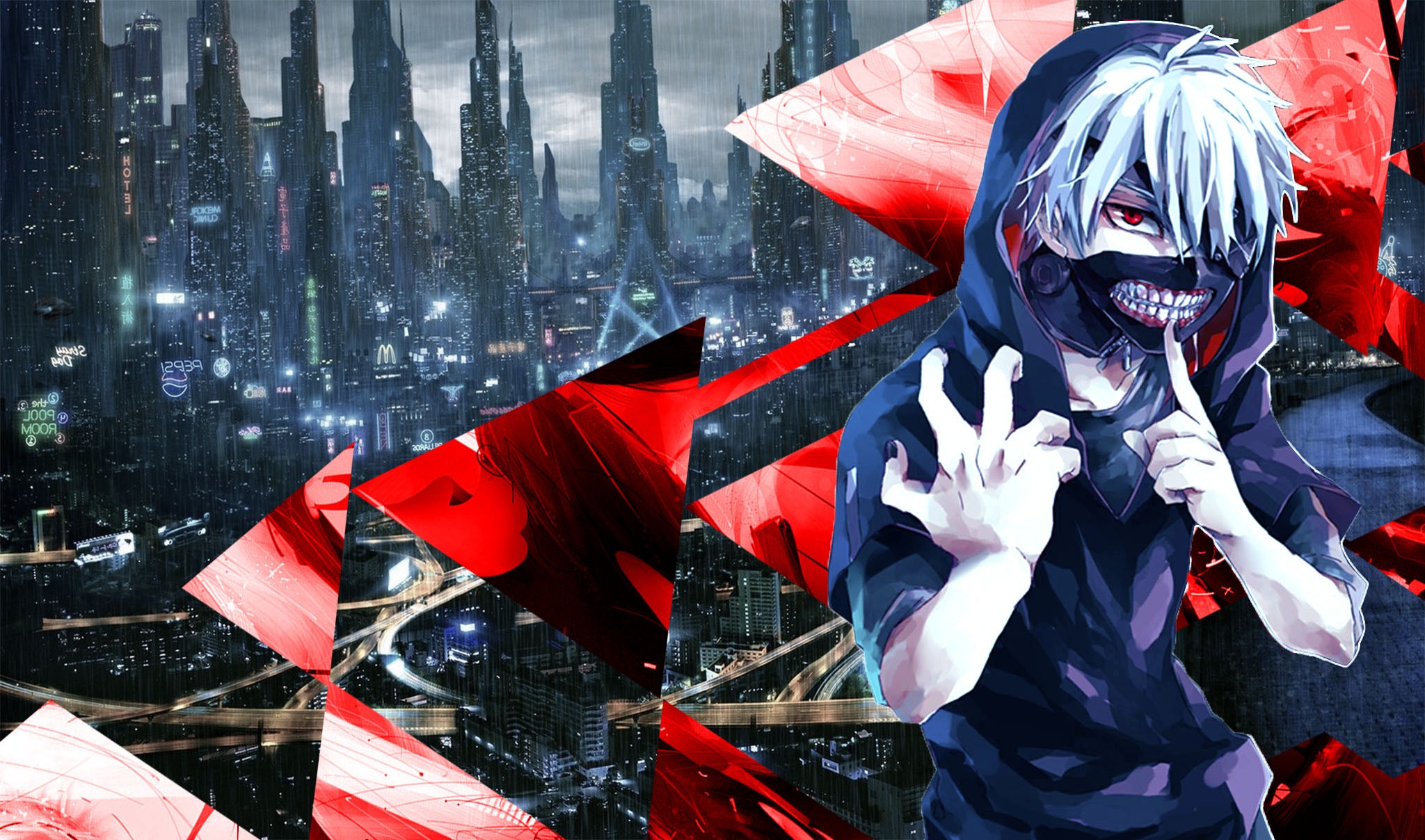 Tokyo Ghoul Kaneki Ken Blue Red Abstract Anime Wallpaper HD