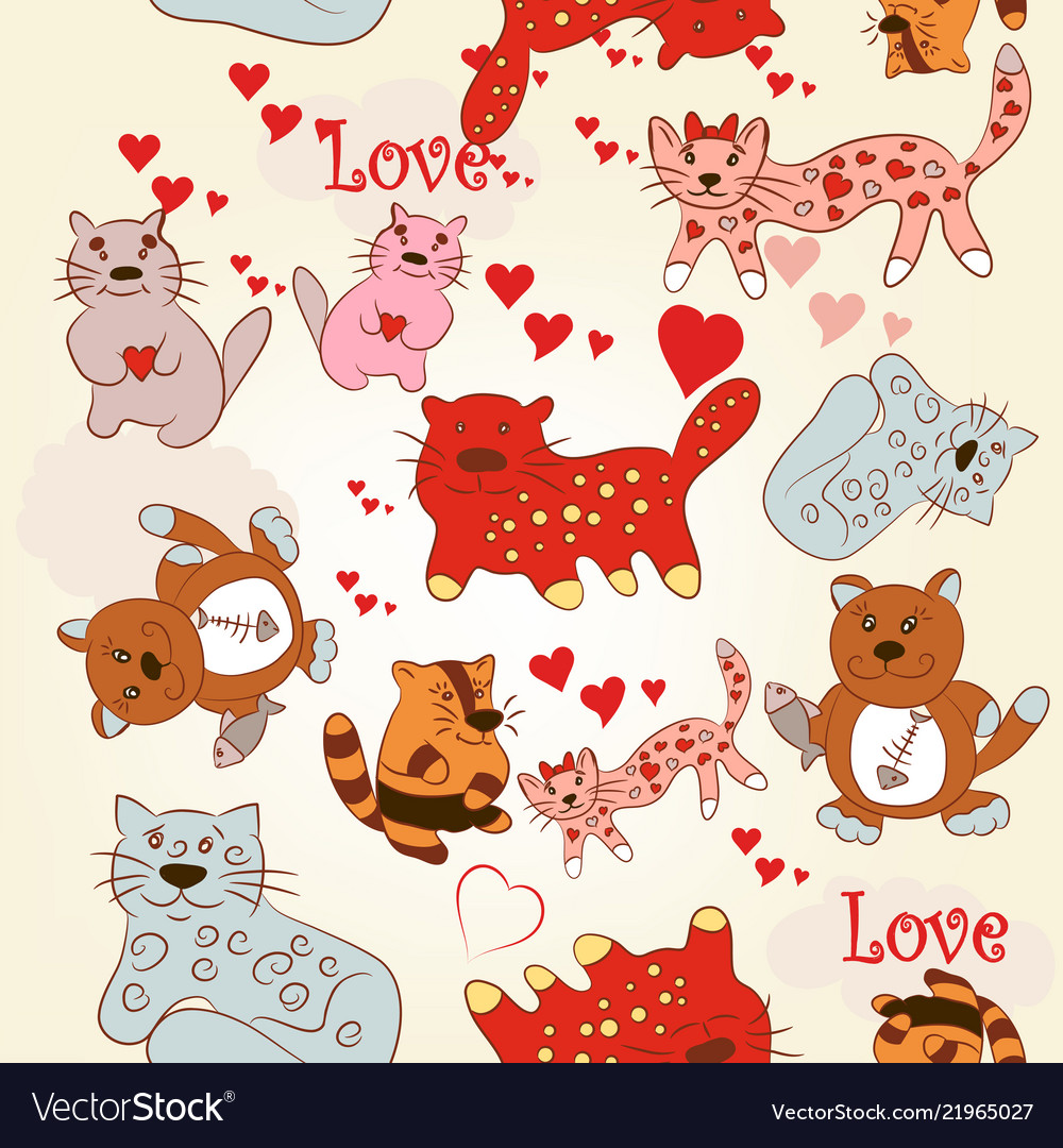 Childish Seamless Wallpaper Pattern With Cute Cats