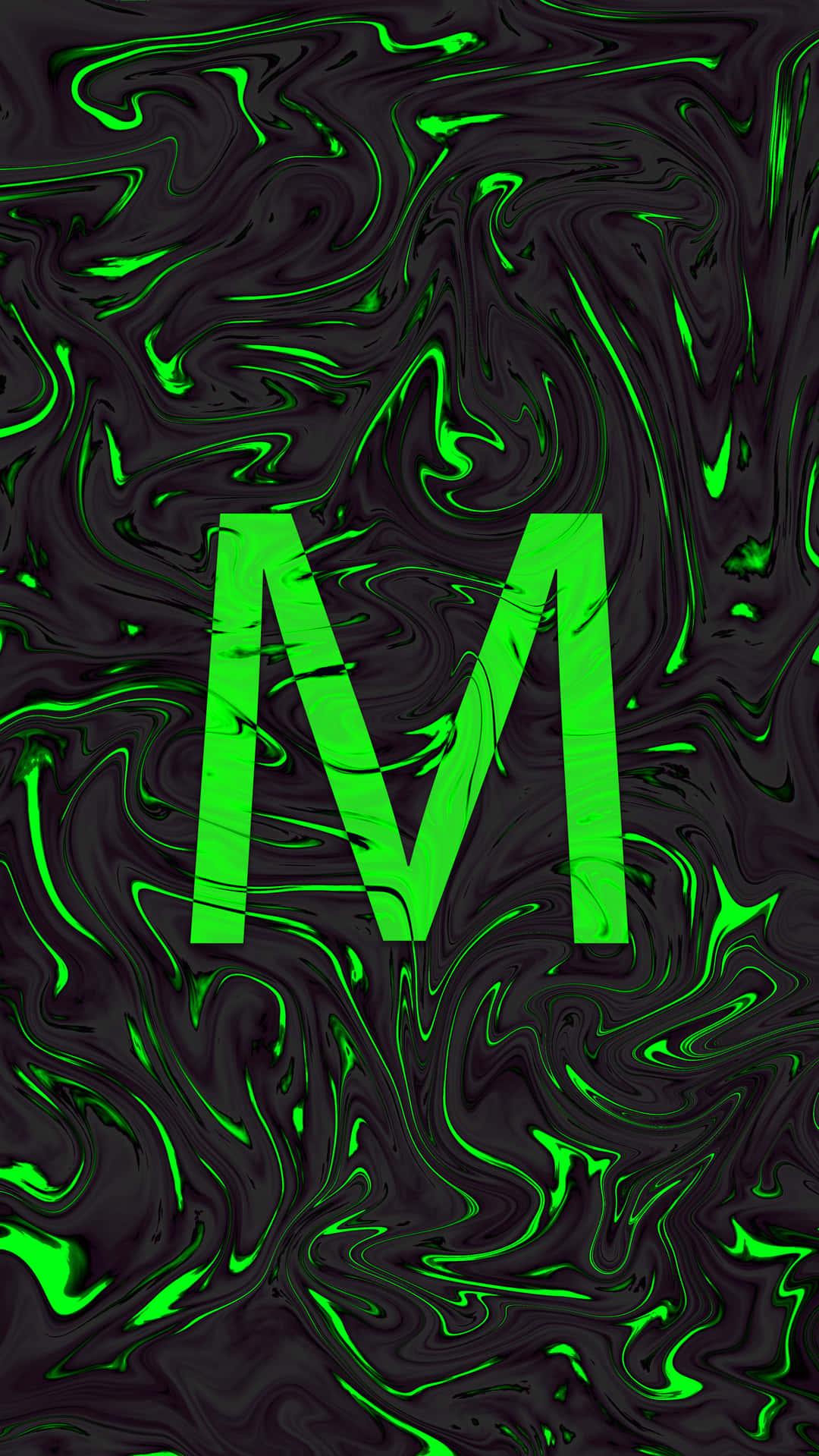 A Green Marbled Letter M On Black Background Wallpaper