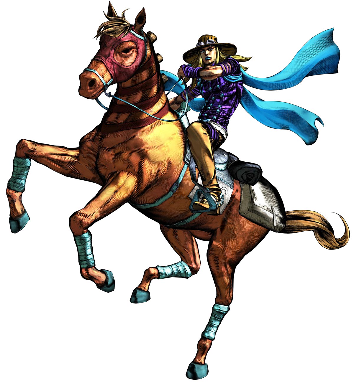 Gyro Zeppeli riding his horse, Valkyrie, in JoJo's Bizarre Adventure: Steel Ball Run