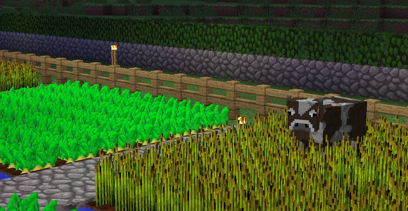 Minecraft Cow In Crop Field Wallpaper