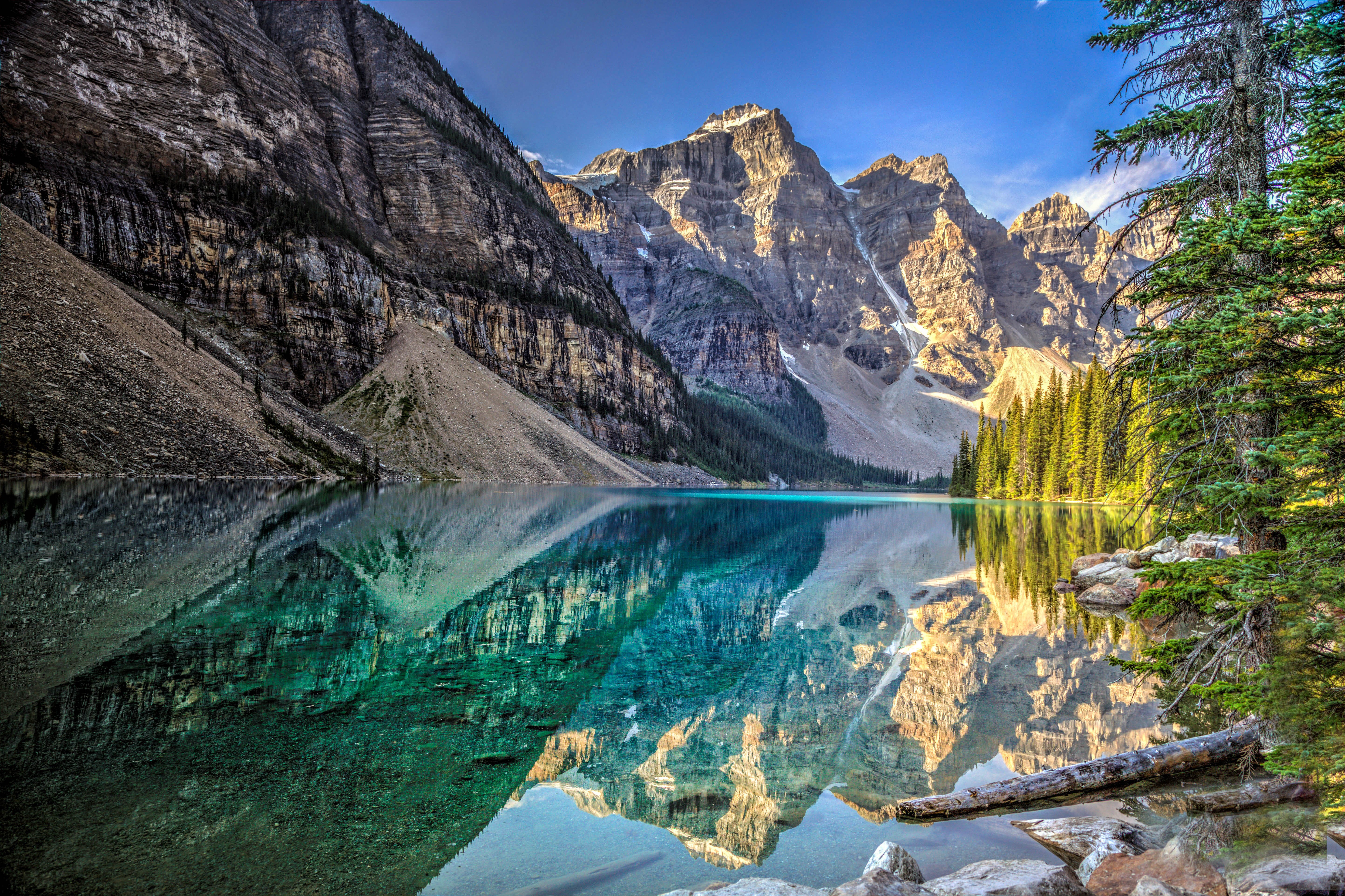 Lake Mountains Trees Landscape Moraine Canada Alberta Wallpaper