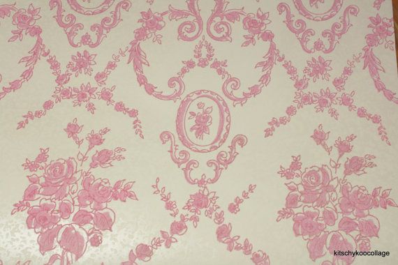 S Pink Victorian Floral Flocked Vintage Wallpaper