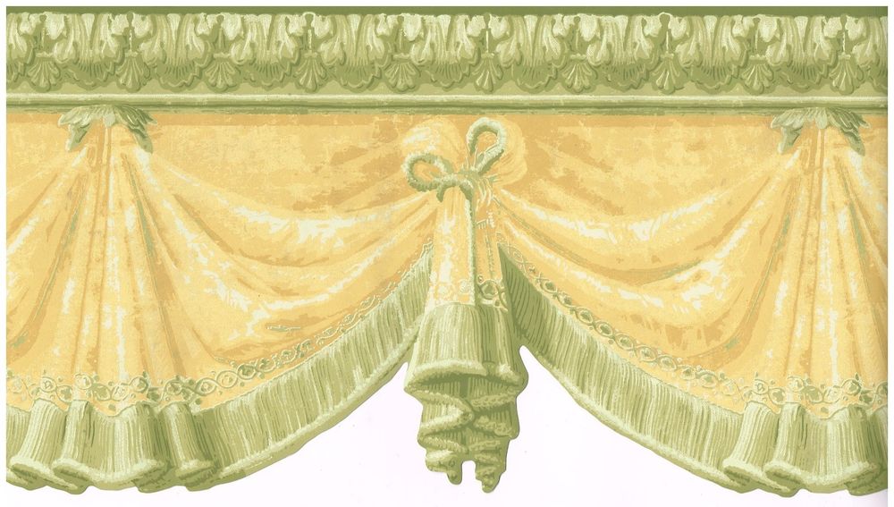  Victorian Curtains Hanging from Ceiling Green Trim Wallpaper Border