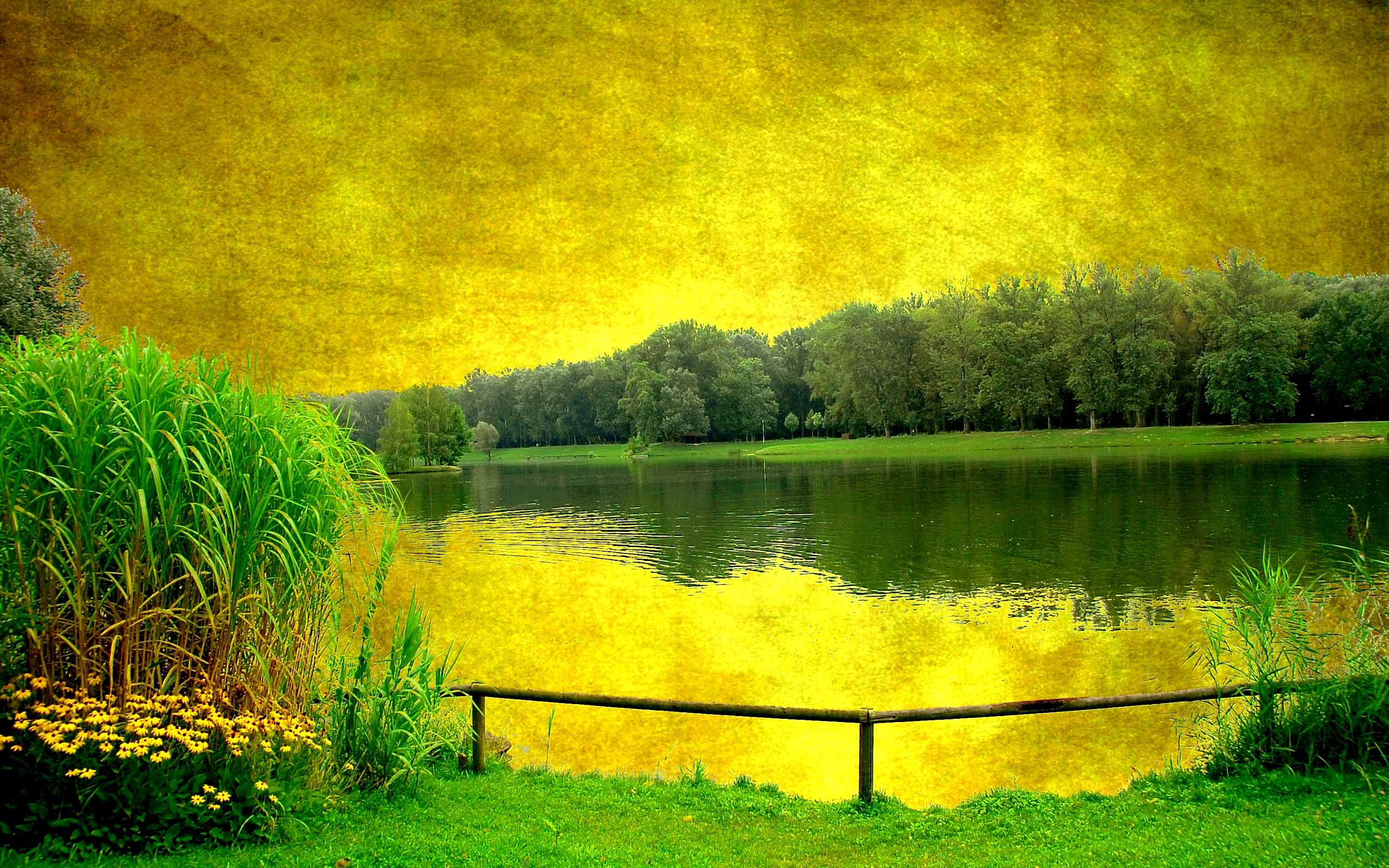 Nature Painting Wallpaper Yellow And Green Paintings
