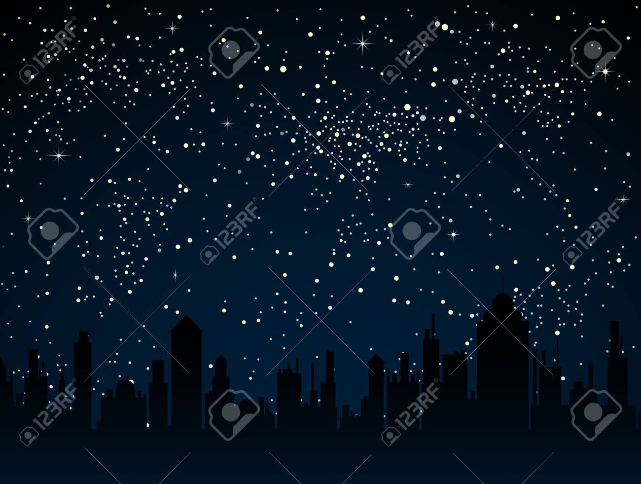 Realistic Starry Sky With Blue Glow Shining Stars Dark