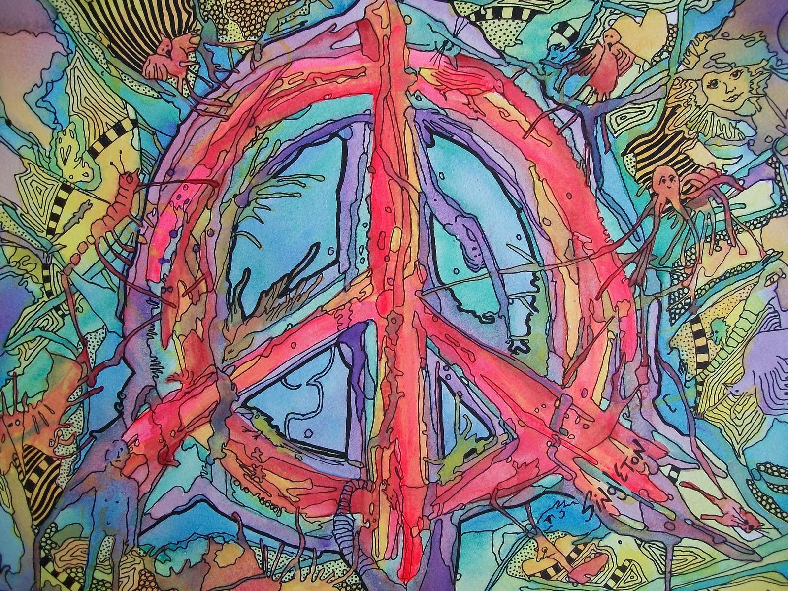 Just Give Me Peace Psychedelic Dreams Singleton Hippie Art