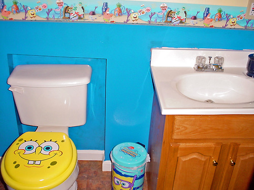 Spongebob Toilet Seat And A Wallpaper Border