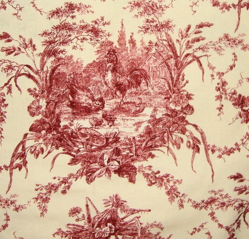 Waverly La Petite Ferme Toile Upholstery Fabric Ruby Ivory