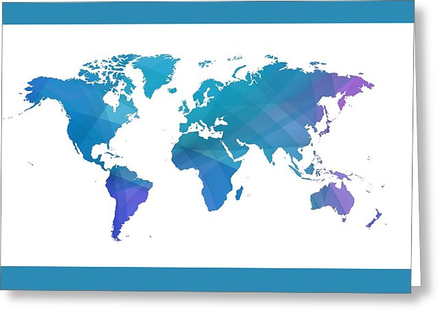 Blue Worldmap Greeting Card By Alberto Ruiz