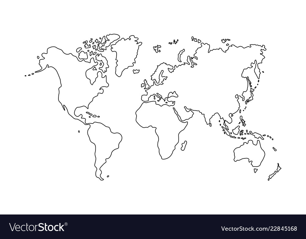 Outline Of World Map On White Background Vector Image