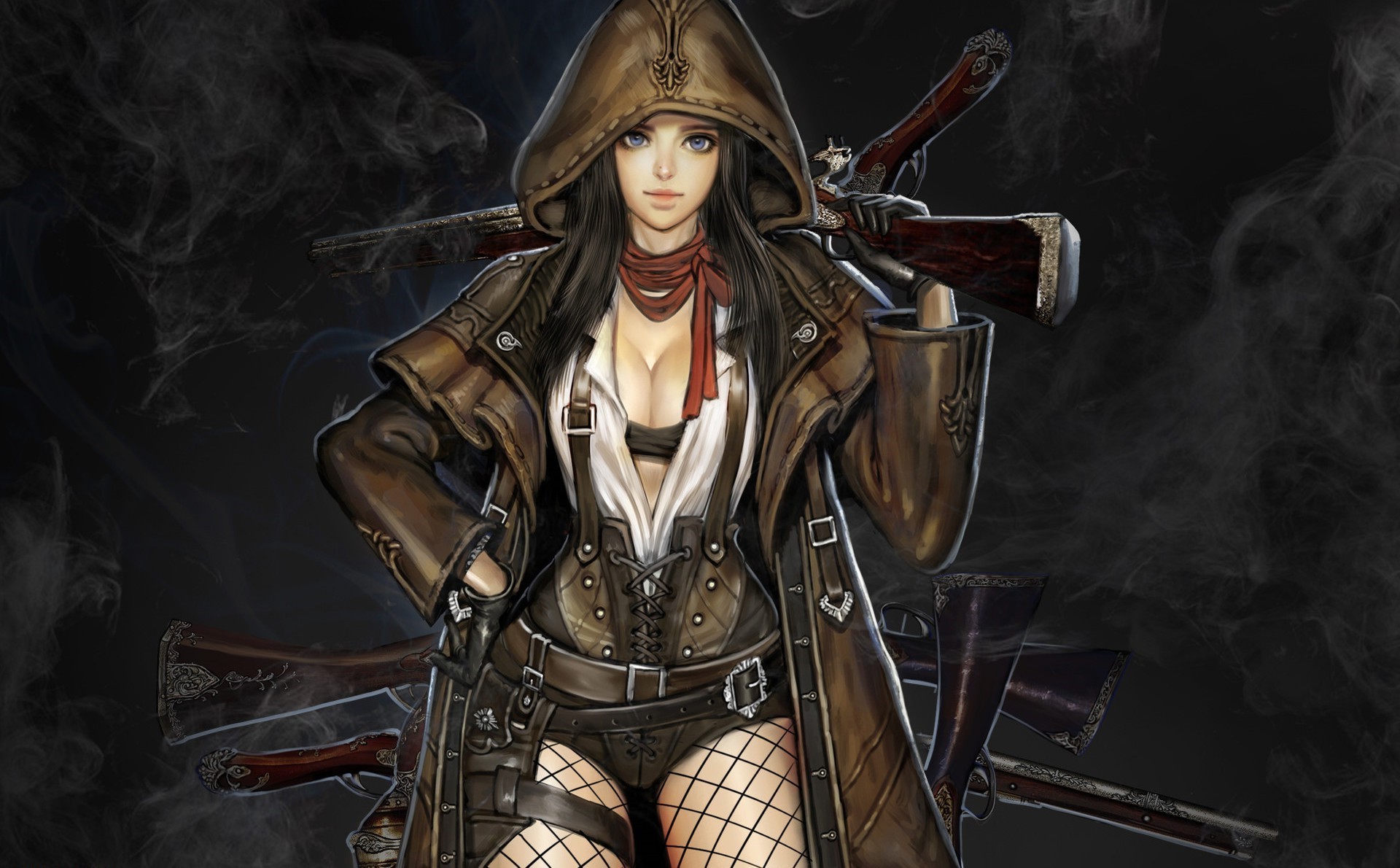 Anime Girls Gun Hoods Flintlock Pistol Fishnet