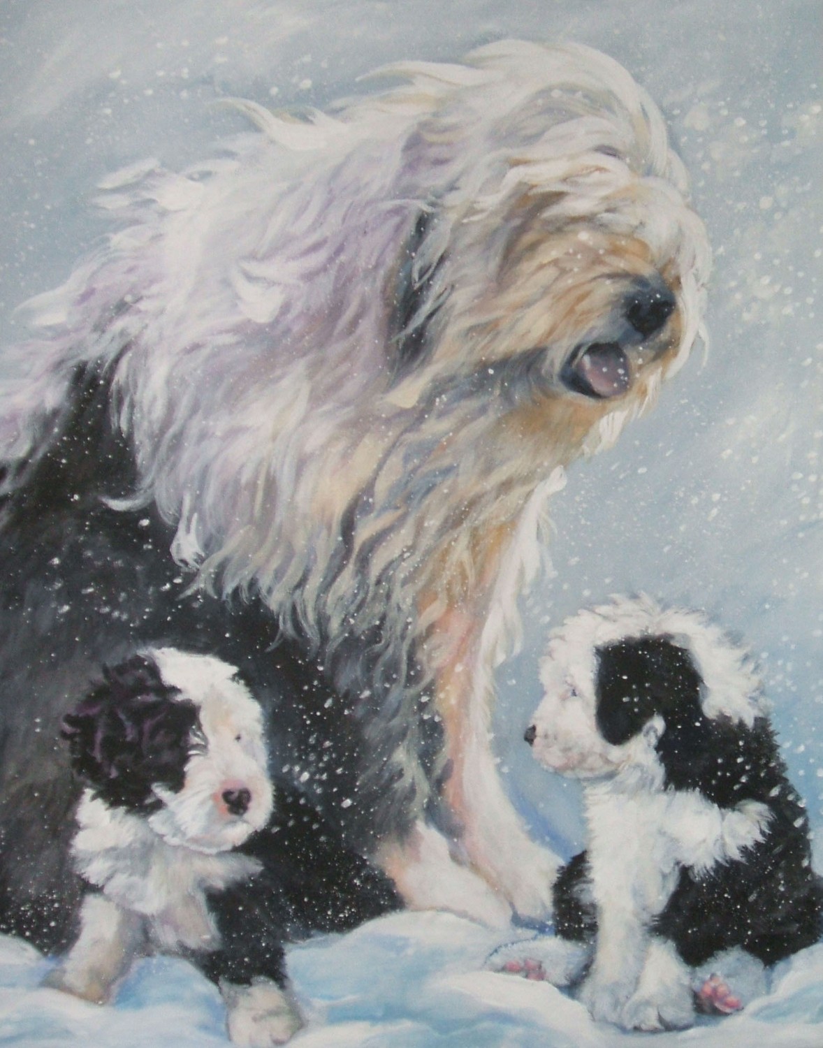 This Drawn Old English Sheepdog with her puppies wallpapers viewed