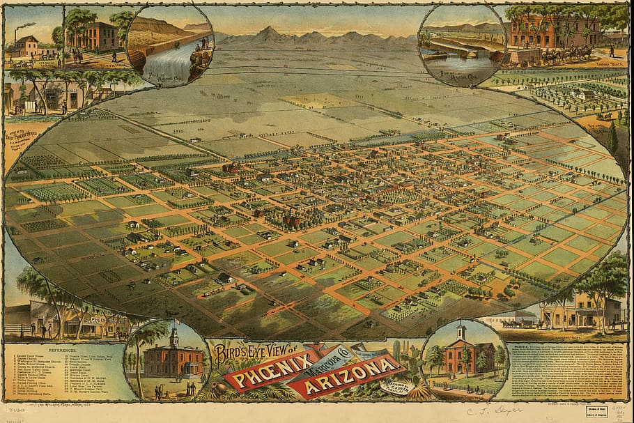 HD Wallpaper Aerial Lithograph Of Phoenix From Arizona