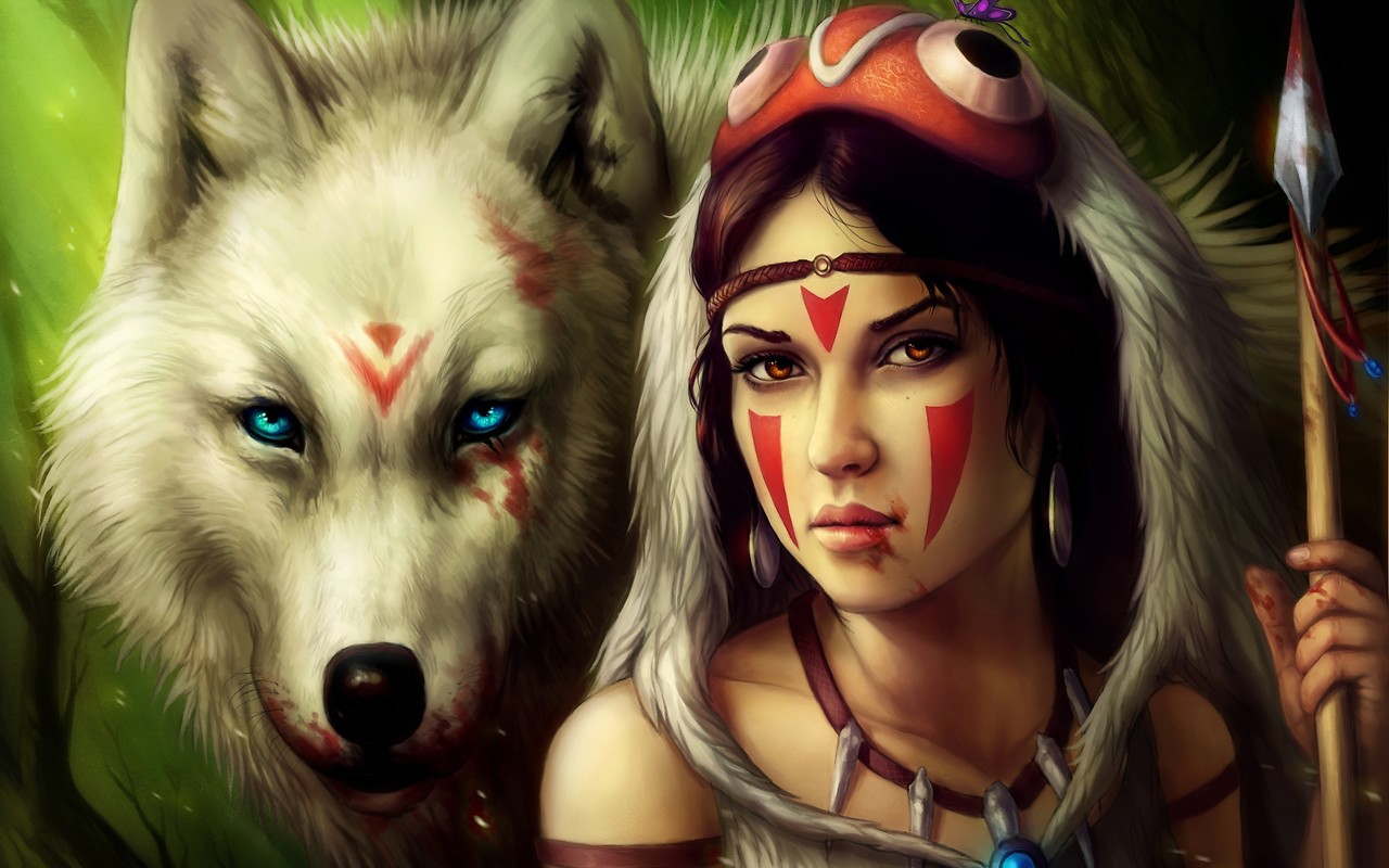 Indian Girl With Wolf Wallpaper
