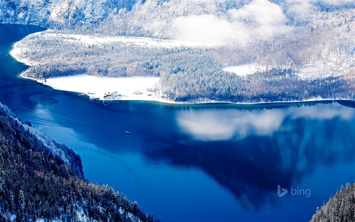 Beautiful Winter Forest Lake Bing Theme Wallpaper