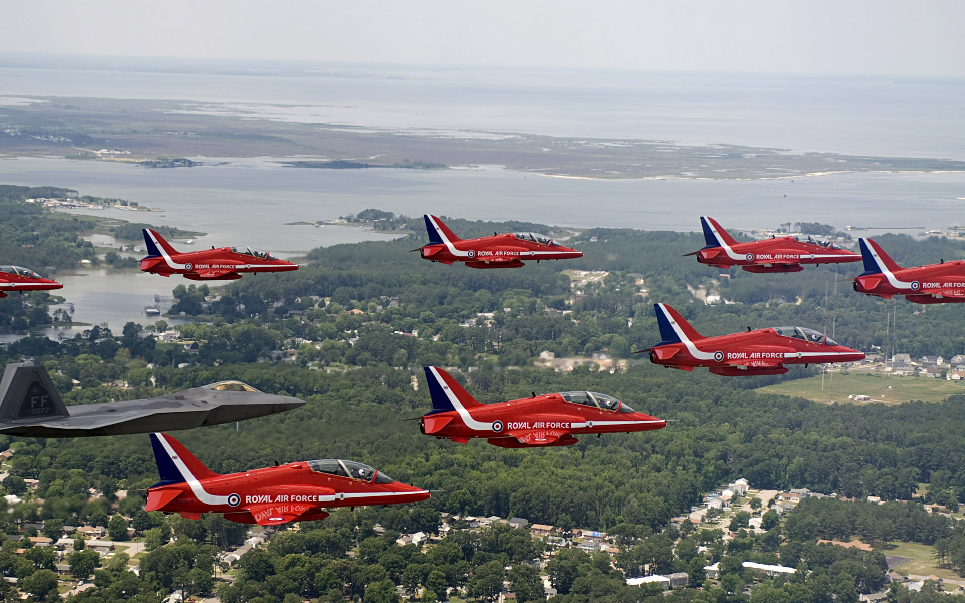 Wallpaper Military Red Arrows Joins Airforce Raptor