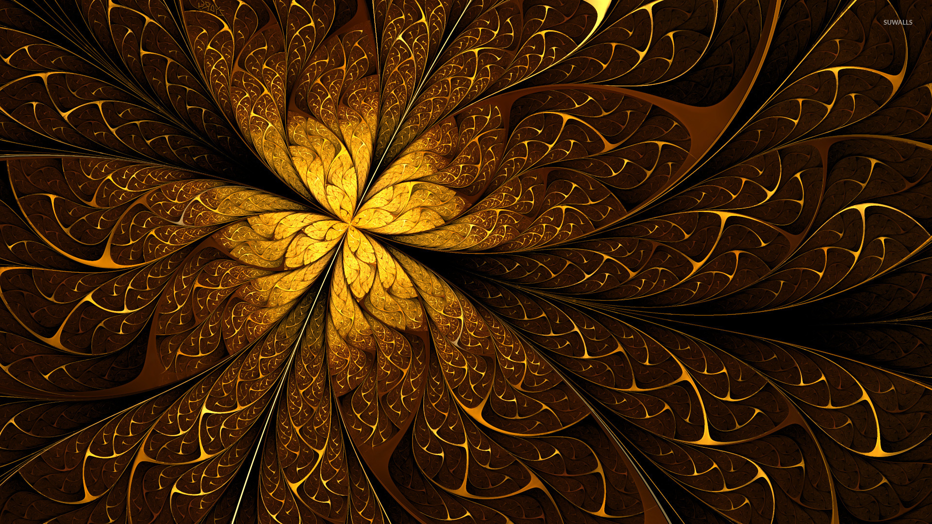 Golden Swirling Leaves Wallpaper Abstract