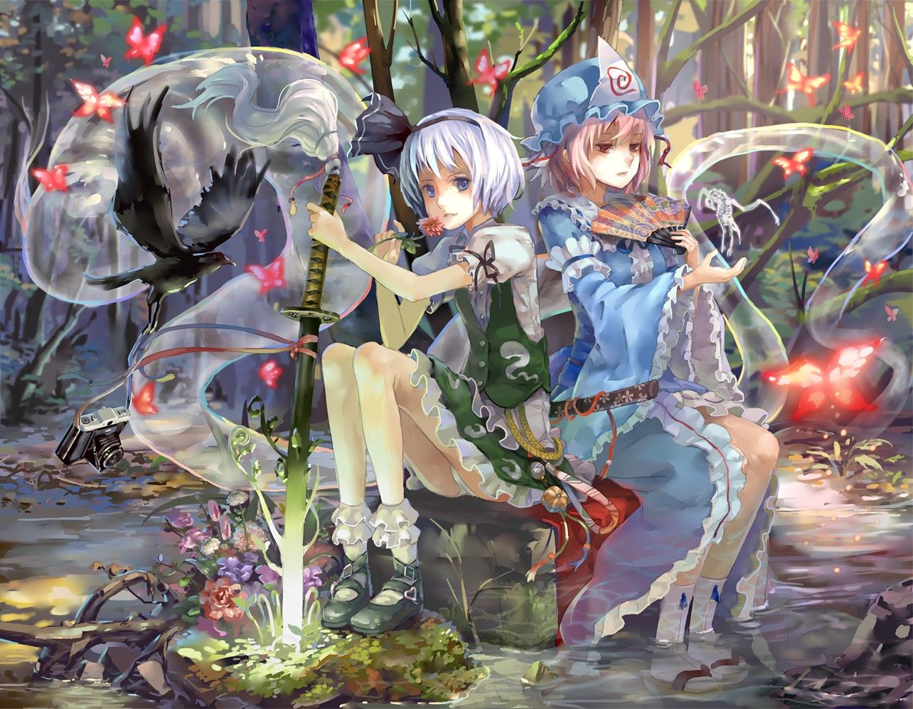 Anime Touhou Saigyouji Yuyuko Konpaku Youmu Wallpaper