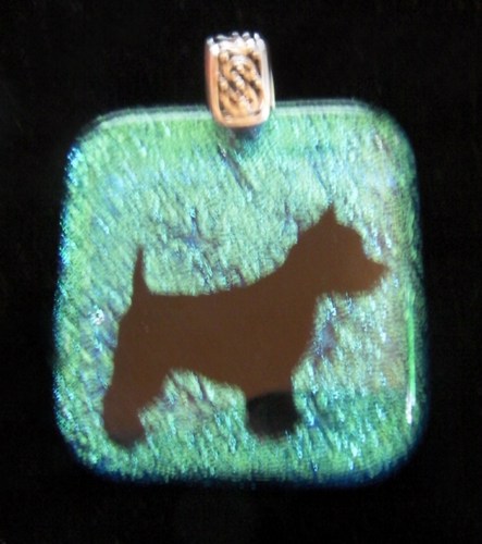 Silver Blue Dichroic West Highland Terrier Westie Fused Glass Pendant