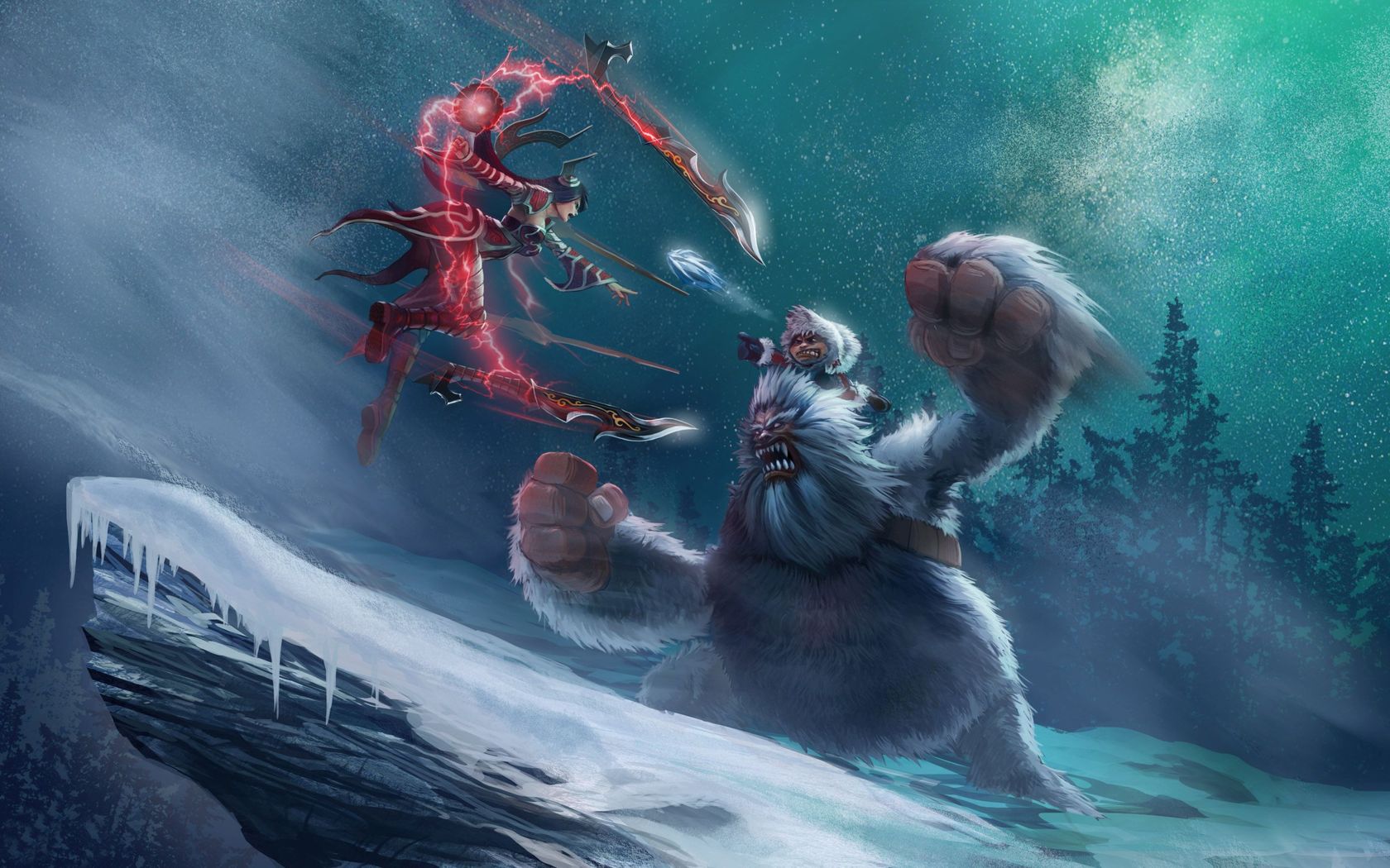 Irelia Fighting Nunu League Of Legends Wallpaper