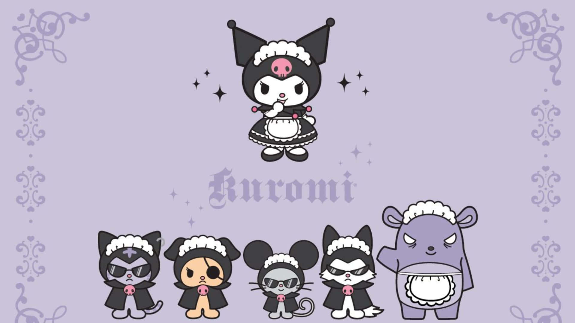 Kuromi and her crew in maid costumes, a cute and stylish wallpaper for Kuromi fans
