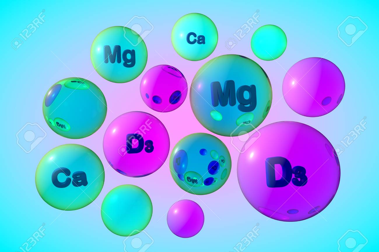 Transparent Vitamin D3 Calcium And Magnesium Pills On Colorful