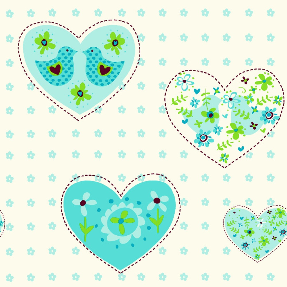  Amour Heart Pattern Love Bird Motif Floral Childrens Wallpaper