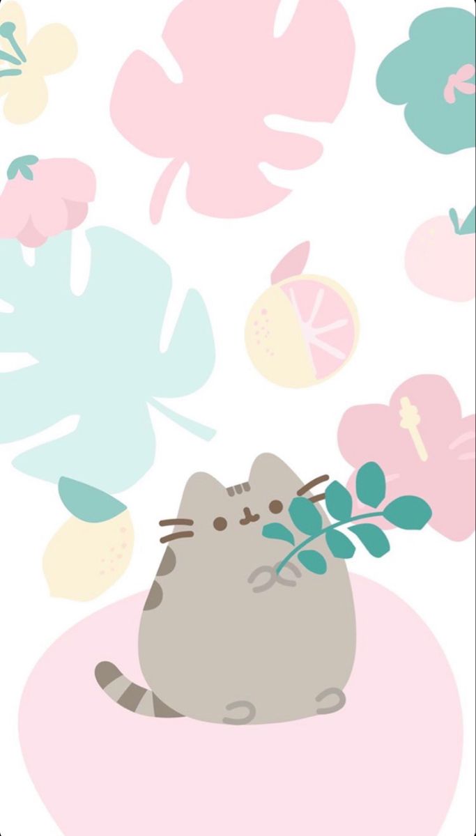 Pusheen The Cat Plants Wallpaper Cute Cartoon