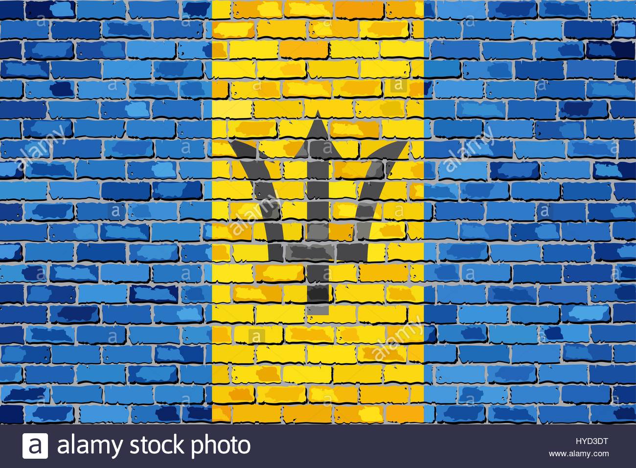 Flag Of Barbados On A Brick Wall Illustration Flags