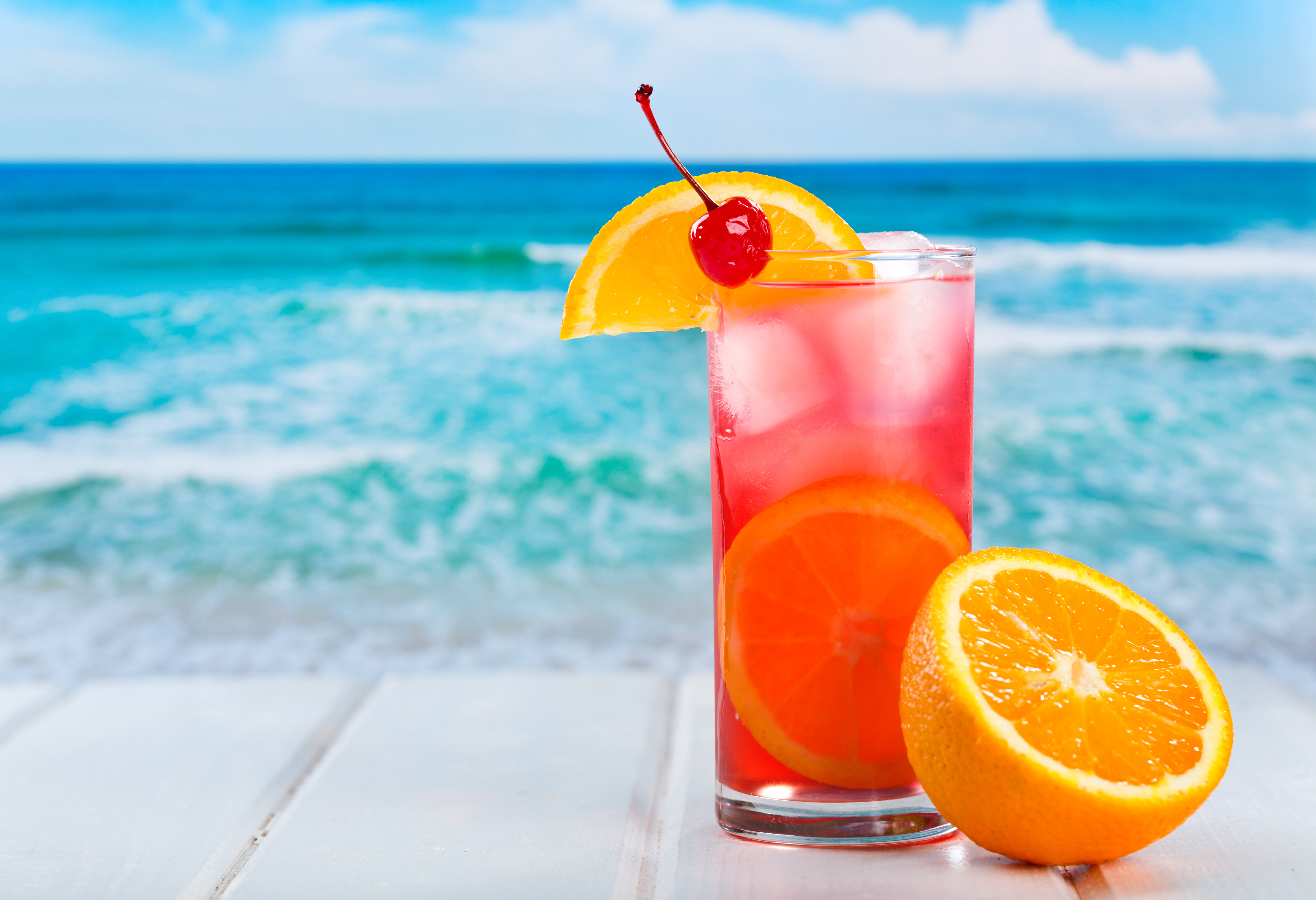 Drink Cocktail Orange Sea Holiday Summer Glass Wave Ice HD