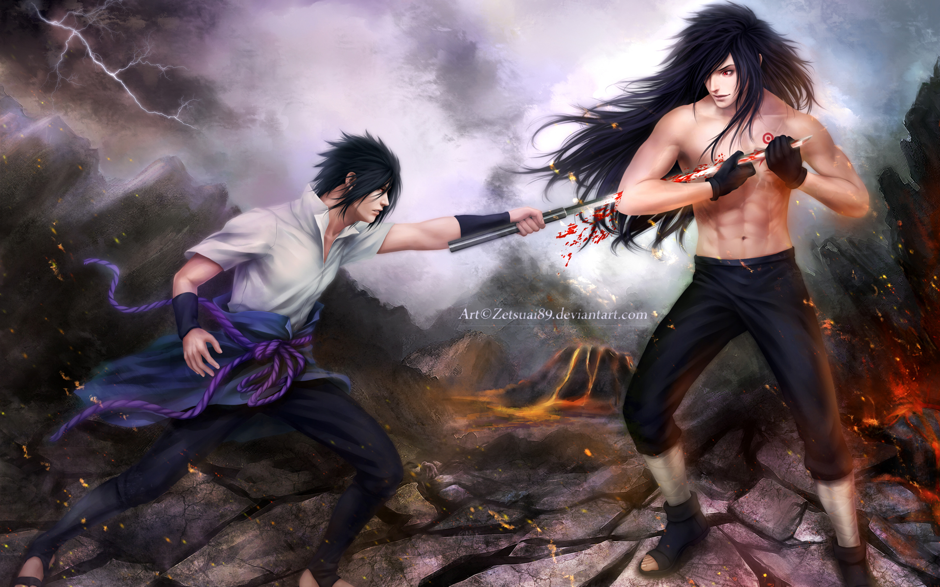 Madara Uchiha Vs Sasuke Fighting Anime HD Wallpaper Full