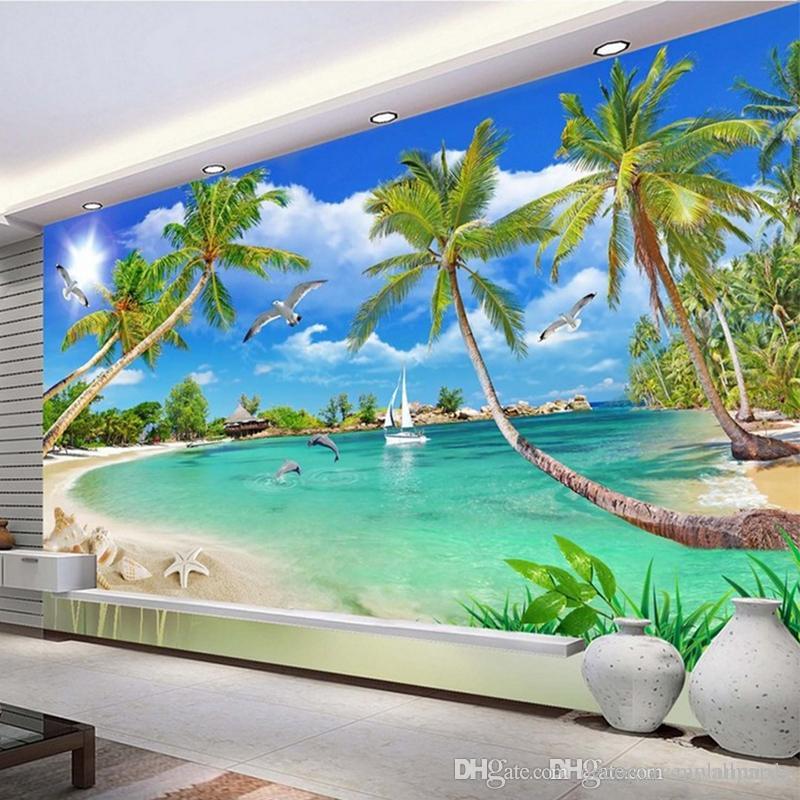 Custom D Photo Wallpaper Wall Murals 3d Beach Tree