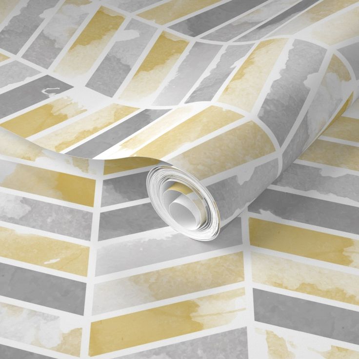A Yellow And Grey Wallpaper With Diagonal Stripes On The Bottom Along
