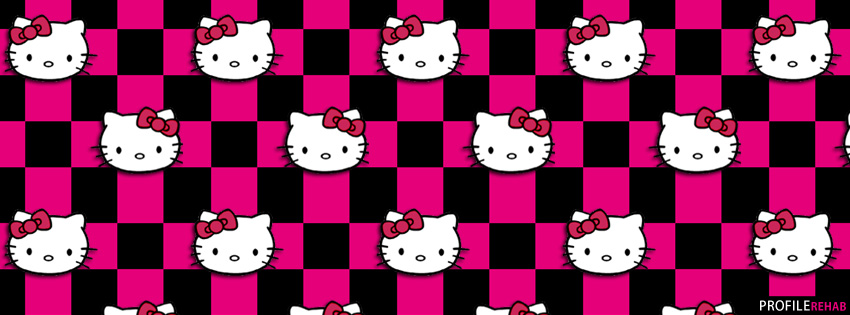 Pink and Black Hello Kitty Checkers Facebook Cover Preview 850x315
