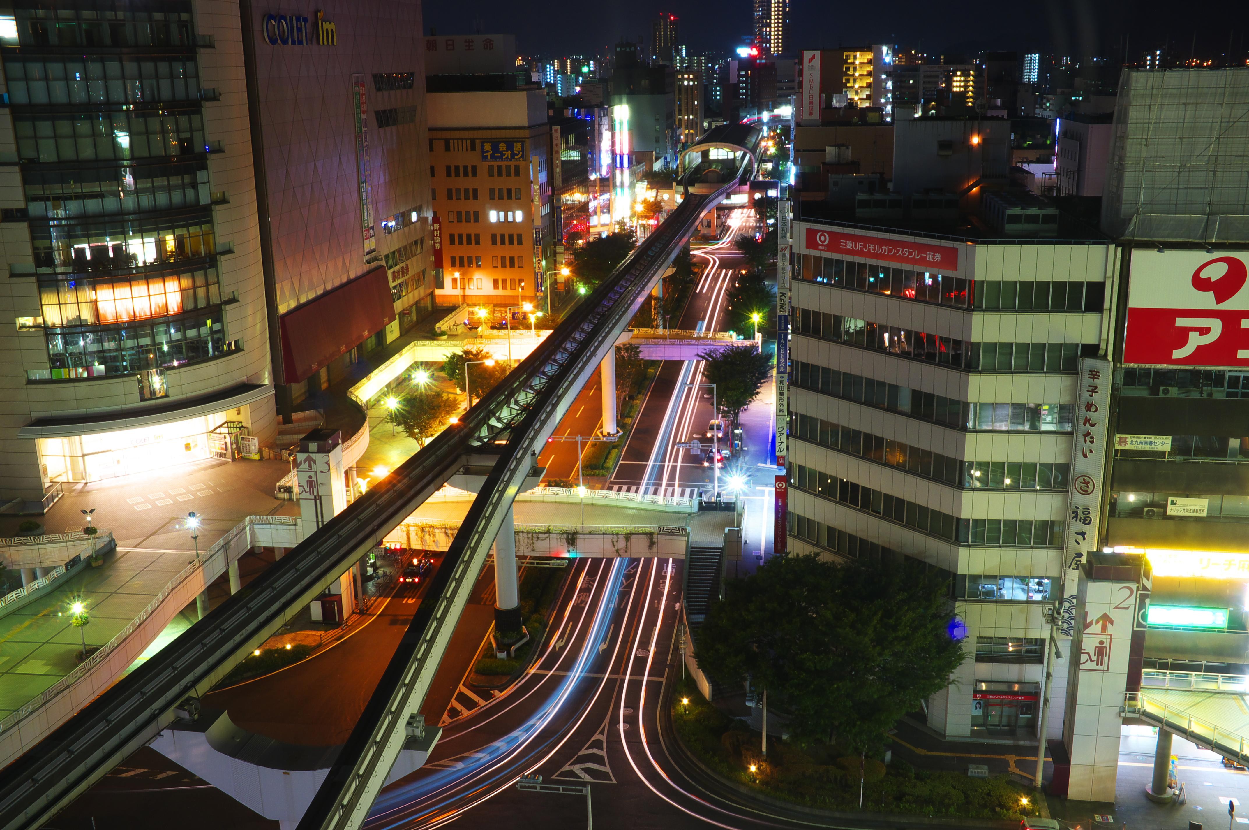 Japan Cityscapes Streets Buildings Asia Trainway Fukuoka