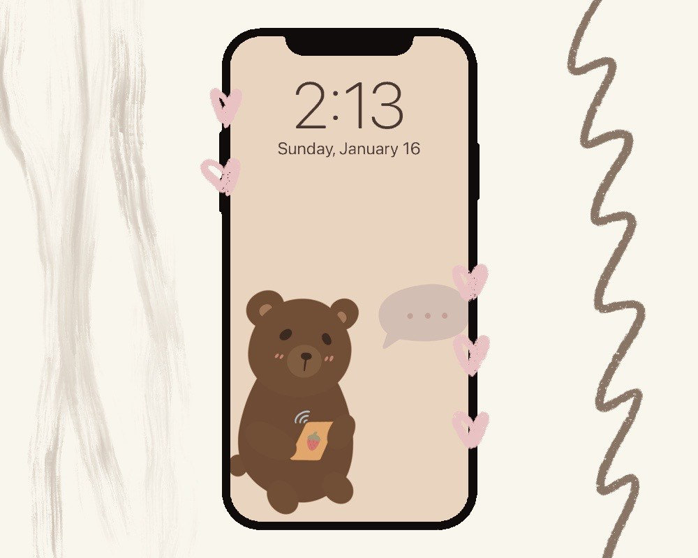 Cute Bear Texting Wallpaper Aesthetic Simple iPhone Xr
